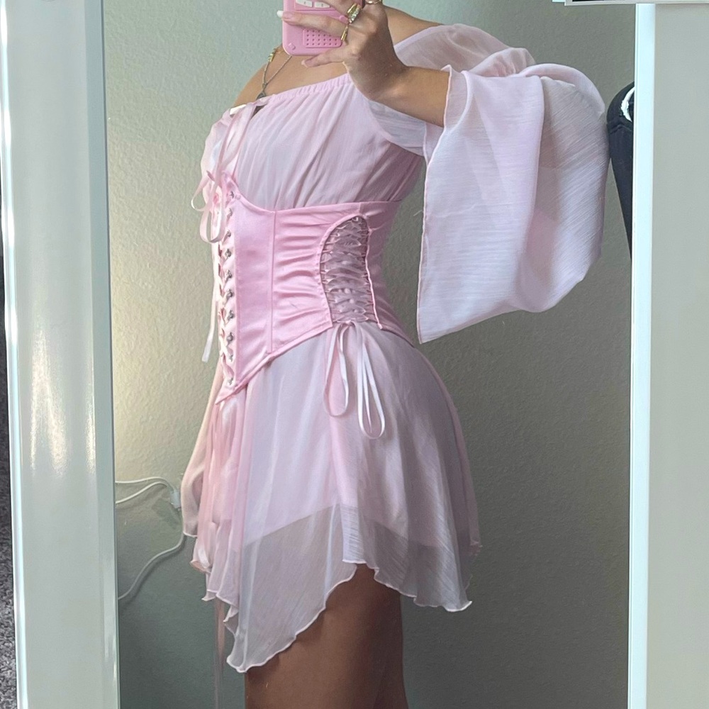 Feya Pink Corset Chiffon Dress Set